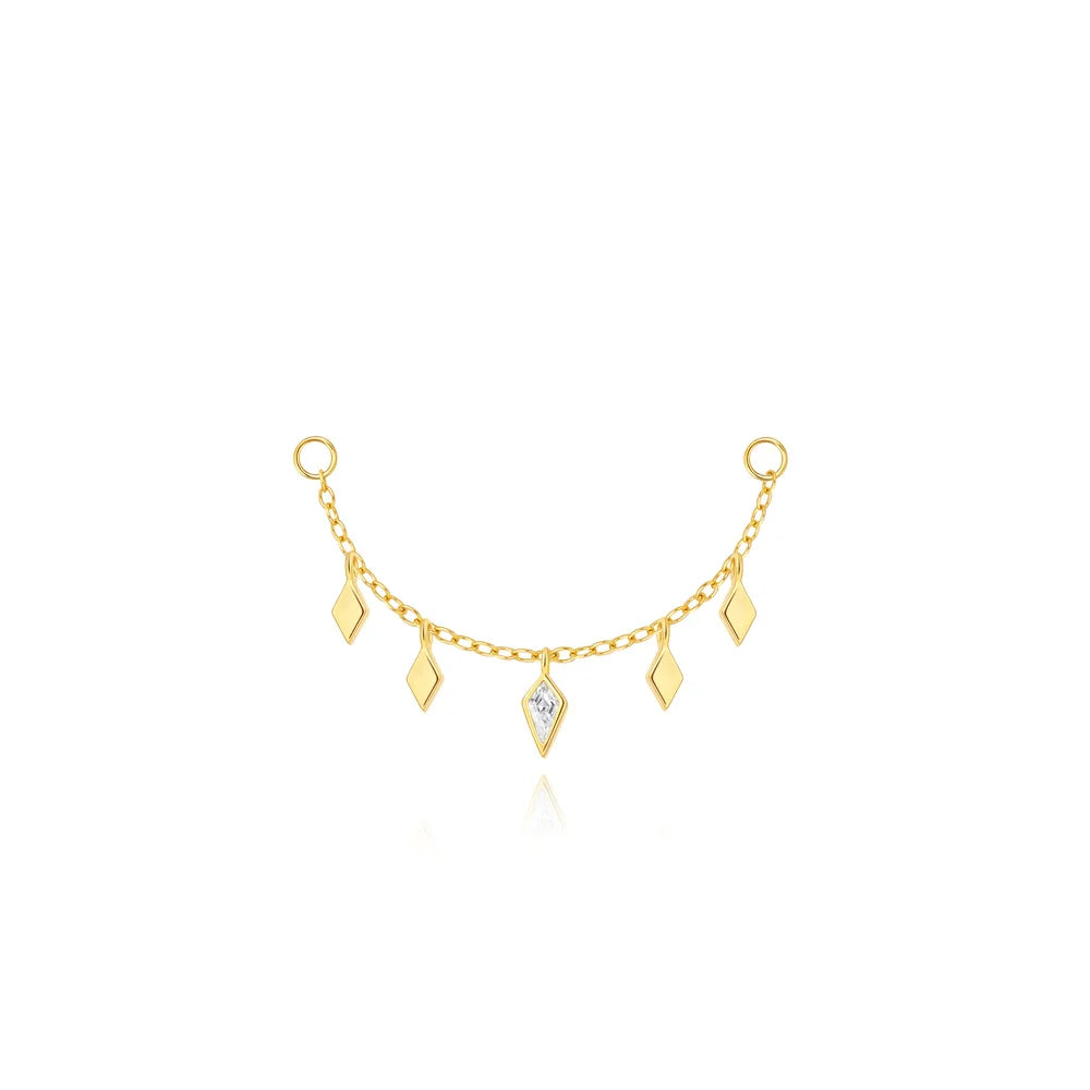 Elarisse 925 Sterling Silver Zircon Chain Stud – Women’s Flat-Back Piercing Earring | Kite Stone & Star Tassel Detail | Fine Jewellery