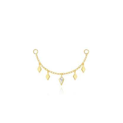 Elarisse 925 Sterling Silver Zircon Chain Stud – Women’s Flat-Back Piercing Earring | Kite Stone & Star Tassel Detail | Fine Jewellery