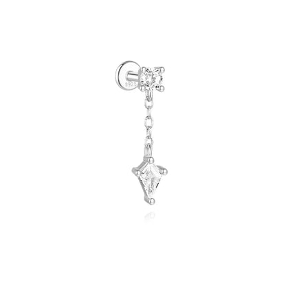 Elarisse 925 Sterling Silver Zircon Chain Stud – Women’s Flat-Back Piercing Earring | Kite Stone & Star Tassel Detail | Fine Jewellery