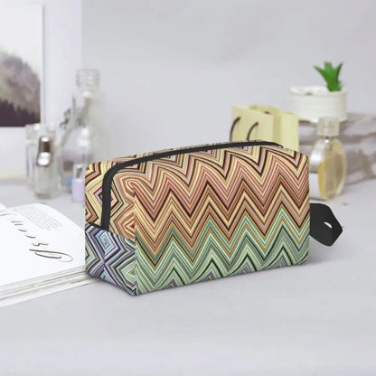 Zivelle Chevron Cosmetic Bag – Women's Zigzag Makeup Organiser | Lightweight Polyester Toiletry Pouch | Travel Beauty Storage Case