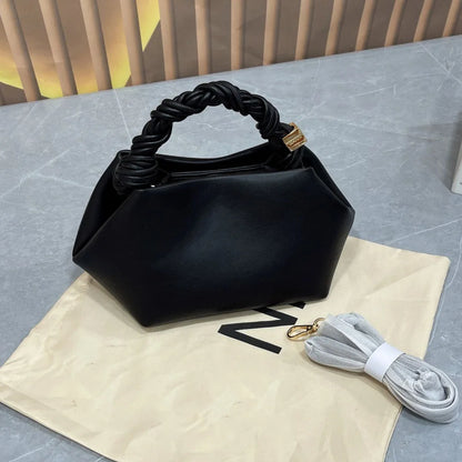 Elvoria Leather Dumpling Bag – Women's Genuine Leather Shoulder Bag | Woven Rope Handle | Soft Everyday Crossbody Handbag