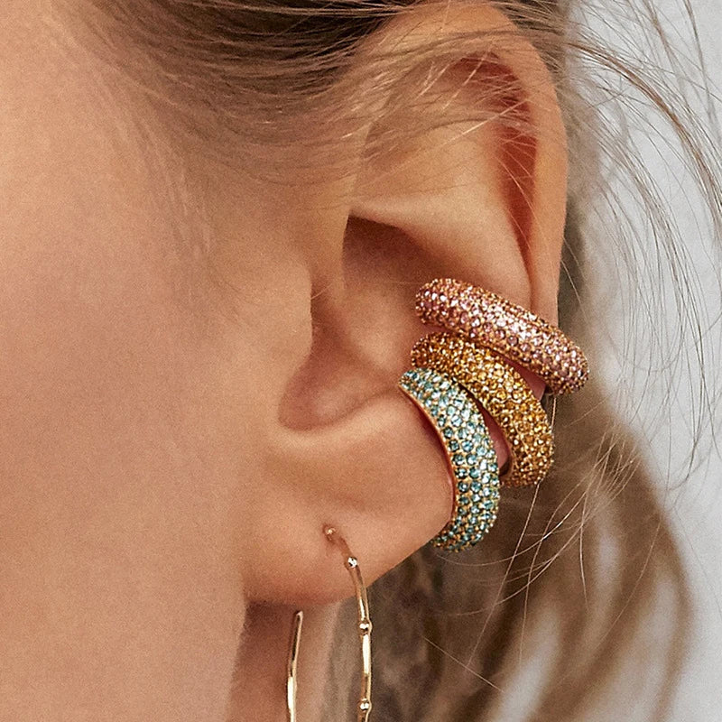 AureliaCurve Crystal C-Shape Clip-On Earrings – Gold-Tone Non-Pierced Ear Cuff | Rhinestone Cartilage Jewellery | Women’s Statement Earrings