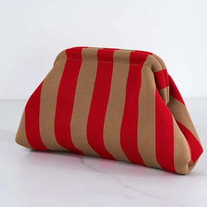 Solena Striped Woven Clutch Bag – Women’s Crochet-Style Beach Handbag | Soft Knitted Dumpling Purse | Casual Summer Clutch