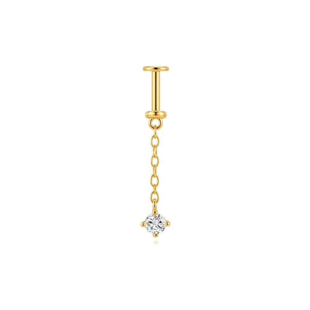 Elarisse 925 Sterling Silver Zircon Chain Stud – Women’s Flat-Back Piercing Earring | Kite Stone & Star Tassel Detail | Fine Jewellery