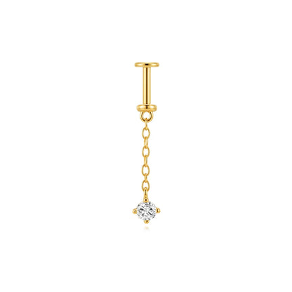 Elarisse 925 Sterling Silver Zircon Chain Stud – Women’s Flat-Back Piercing Earring | Kite Stone & Star Tassel Detail | Fine Jewellery
