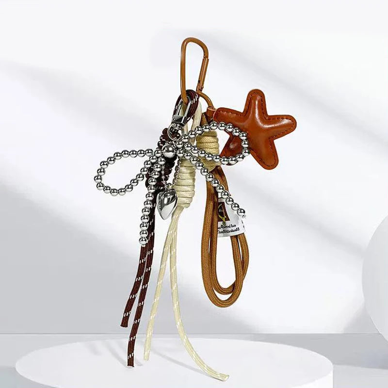 LumiBow Bow & Star Bag Charm – Nylon Keychain Pendant | Lightweight Backpack Decoration | Cute Handbag Accessory