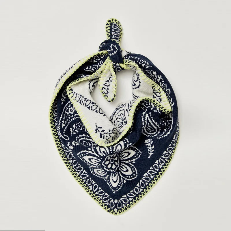 Aveline Jacquard-Style Triangle Scarf – Printed Knitted-Look Tassel Bandana | Women’s Vintage-Inspired Neck Wrap | Spring & Autumn Fashion Accessory