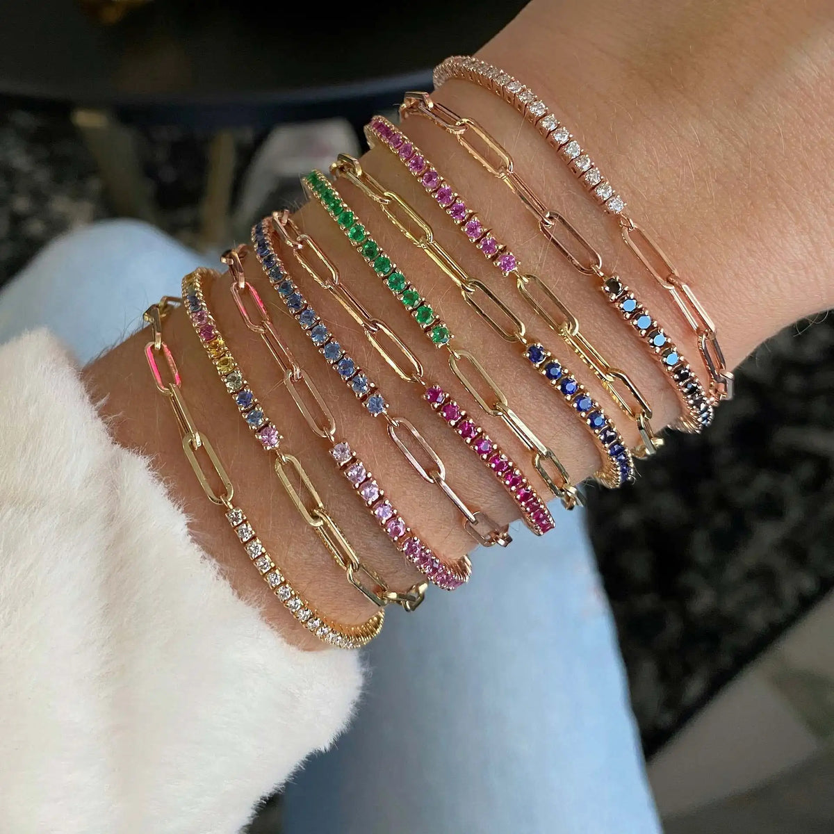 Virelle Colour Zircon Tennis Bracelet – Gold-Tone Cubic Zirconia Chain | Prong-Set Statement Jewellery | Women’s Sparkling Bracelet