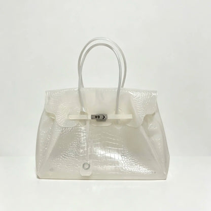 Crocelle Crocodile-Effect Jelly Tote Bag – Women’s Transparent PVC Shoulder Handbag | Candy Colour Large Tote | Chic Underarm Bag