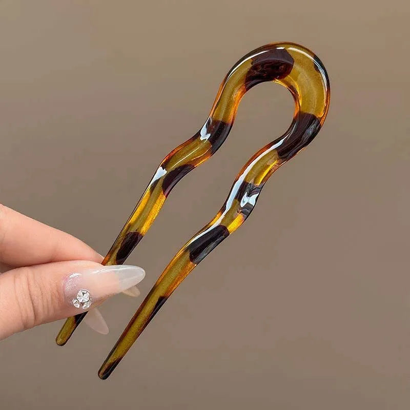 Tessara Tortoiseshell U-Shaped Hair Fork – Women’s Geometric Hair Pin | Classic Bun & French Twist Hair Stick | Elegant Updo Hair Accessory
