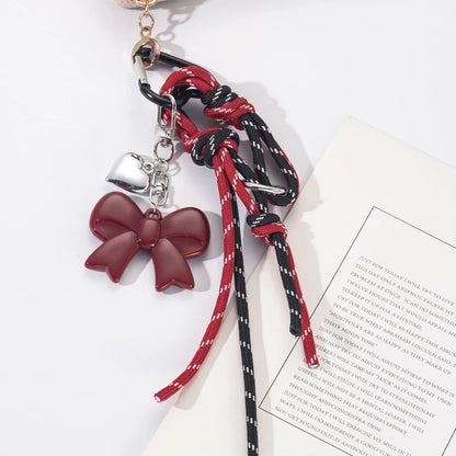ChocoAmour Heart & Bow Bag Charm – Decorative Keychain | Rope & Ribbon Details | Handbag Accessory