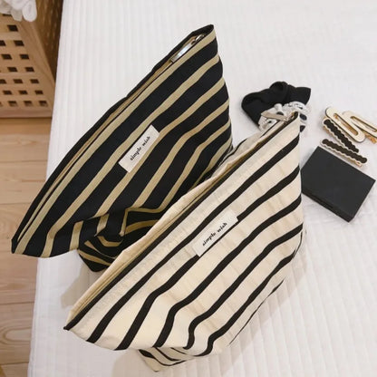 Maribel Striped Canvas Cosmetic Bag – Women’s Makeup & Toiletry Organiser | Travel Storage Pouch | Phone Purse & Clutch Bag