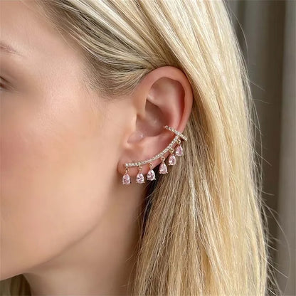 Roselisse Teardrop Tassel Stud Earrings – Women’s Pink Zircon-Style Earrings | Elegant Curved Drop Design | Wedding Jewellery