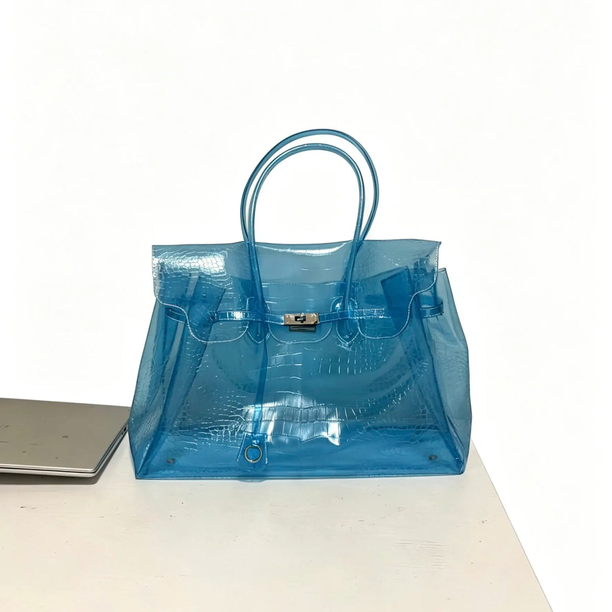 Crocelle Crocodile-Effect Jelly Tote Bag – Women’s Transparent PVC Shoulder Handbag | Candy Colour Large Tote | Chic Underarm Bag