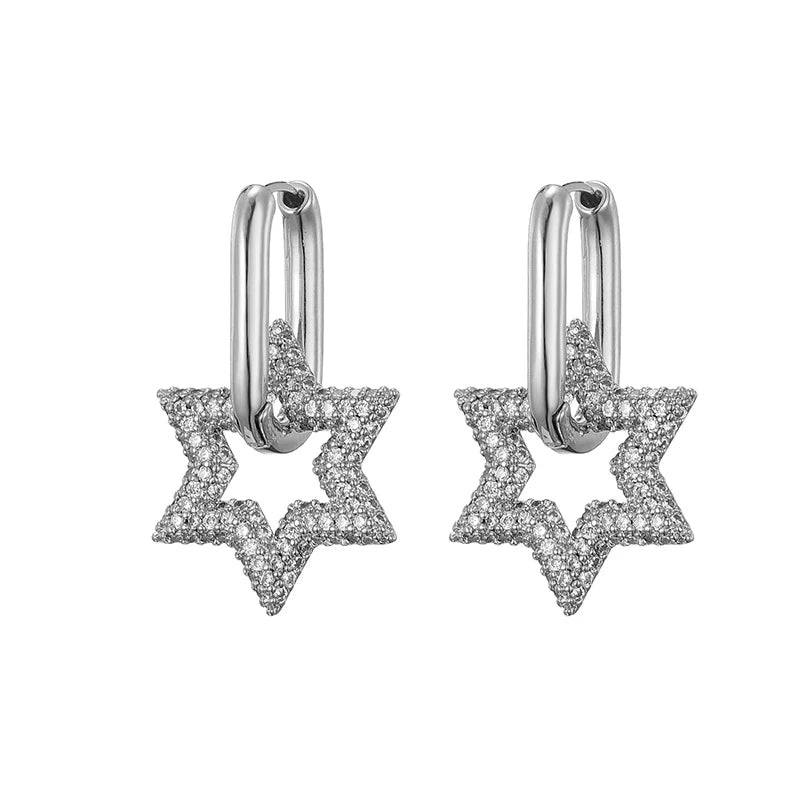 Celestara Star Zircon Hoop Earrings – Gold-Tone Geometric Drop Earrings | Colourful Cubic Zirconia | Elegant Women’s Statement Jewellery