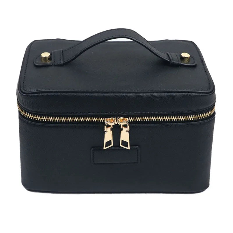 Bellavie Personalised Travel Cosmetic Case – Women’s Saffiano-Style Split Leather Makeup Bag | Custom Name Toiletry Organiser | Zipped Beauty Storage Case