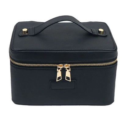 Bellavie Personalised Travel Cosmetic Case – Women’s Saffiano-Style Split Leather Makeup Bag | Custom Name Toiletry Organiser | Zipped Beauty Storage Case
