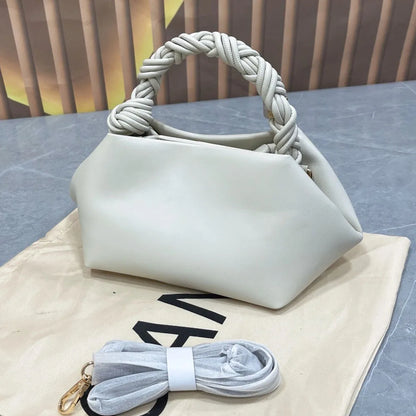 Elvoria Leather Dumpling Bag – Women's Genuine Leather Shoulder Bag | Woven Rope Handle | Soft Everyday Crossbody Handbag