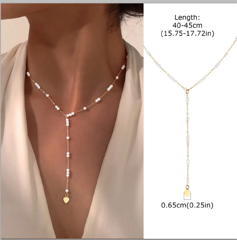 Aurelia Y-Drop Lariat Necklace – Gold-Plated Stainless Steel Necklace | Cubic Zirconia Drop Pendant | Dainty Layered Jewellery for Women