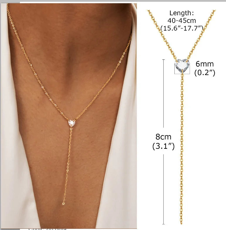 Aurelia Y-Drop Lariat Necklace – Gold-Plated Stainless Steel Necklace | Cubic Zirconia Drop Pendant | Dainty Layered Jewellery for Women