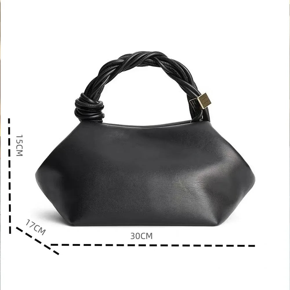 Elvoria Leather Dumpling Bag – Women's Genuine Leather Shoulder Bag | Woven Rope Handle | Soft Everyday Crossbody Handbag