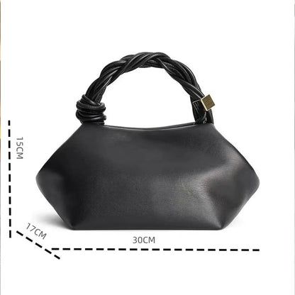 Elvoria Leather Dumpling Bag – Women's Genuine Leather Shoulder Bag | Woven Rope Handle | Soft Everyday Crossbody Handbag
