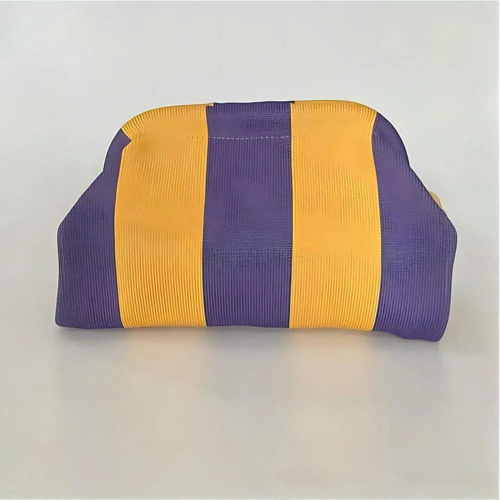 Solena Striped Woven Clutch Bag – Women’s Crochet-Style Beach Handbag | Soft Knitted Dumpling Purse | Casual Summer Clutch