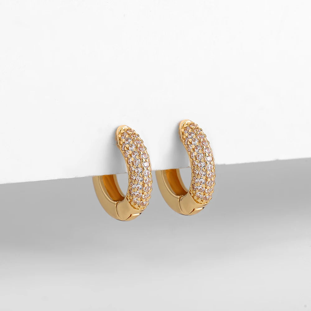 ElaraHug CZ Huggie Hoop Earrings – Gold-Plated Thin Ear Hoops | Sparkling Cubic Zirconia | Minimalist Cartilage Jewellery