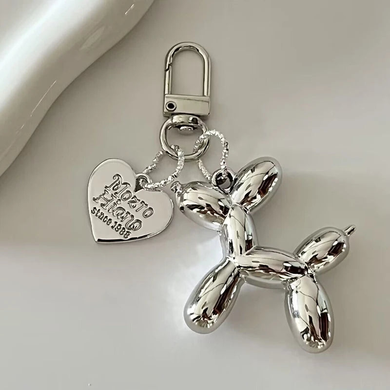 PoppyPup 3D Balloon Dog Keychain – Cute Korean-Inspired Heart Keyring | Resin Handbag & Car Key Charm | Trendy Bag Pendant