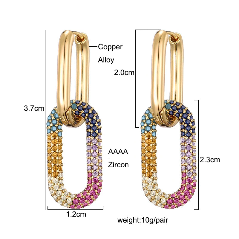 Avelisse Geometric Zircon Hoop Earrings – Gold-Tone Oval & Rectangle Drop Earrings | Colourful Cubic Zirconia | Elegant Women’s Jewellery