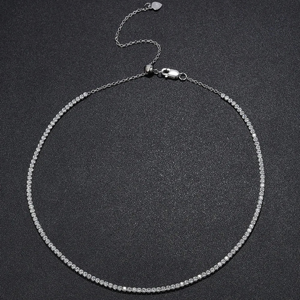 Celestia 2mm Moissanite Tennis Necklace – 925 Sterling Silver Choker |D-Colour Brilliant Stones | Adjustable Fine Jewellery for Women