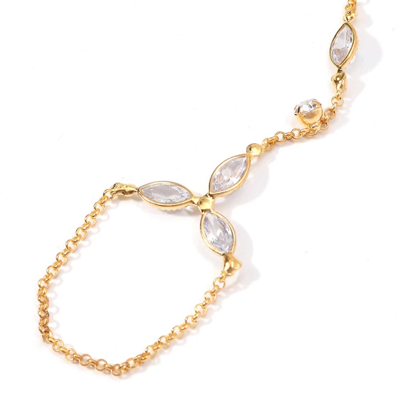 ElaraDrop Zircon Finger Chain Bracelet – Stainless Steel Hand Jewellery | Water Droplet Charm | Minimalist Women’s Statement Bracelet