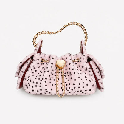 Leopelle Fluffy Leopard Crossbody Bag – Women’s Faux Suede Bucket Handbag | Plush-Style Shoulder Purse | Chain Strap Winter Fashion Bag