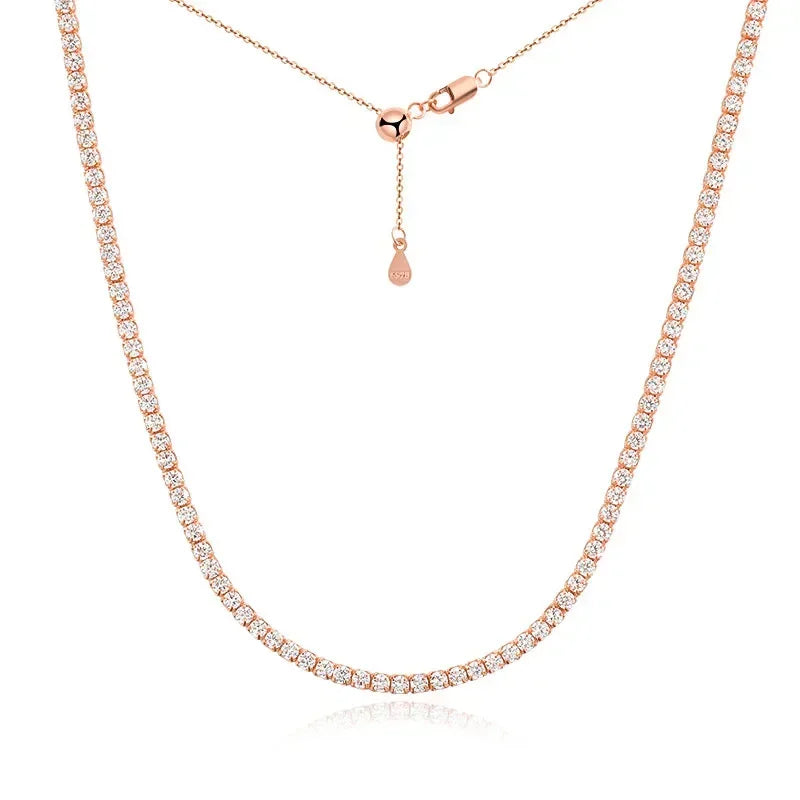 Celestia 2mm Moissanite Tennis Necklace – 925 Sterling Silver Choker |D-Colour Brilliant Stones | Adjustable Fine Jewellery for Women
