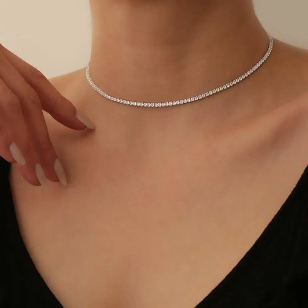 Celestia 2mm Moissanite Tennis Necklace – 925 Sterling Silver Choker |D-Colour Brilliant Stones | Adjustable Fine Jewellery for Women