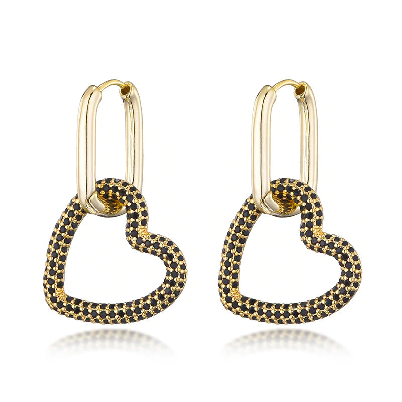 Amorette Heart Zircon Geometric Hoop Earrings – Gold-Tone Oval & Rectangle Drops | Colourful Crystal Jewellery | Elegant Women’s Earrings