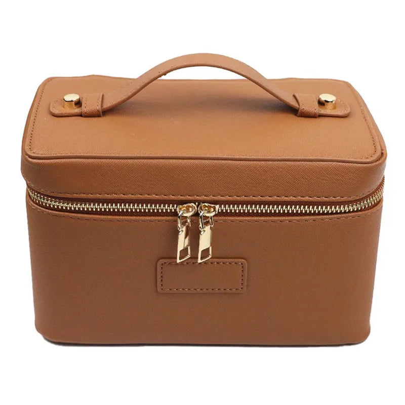 Bellavie Personalised Travel Cosmetic Case – Women’s Saffiano-Style Split Leather Makeup Bag | Custom Name Toiletry Organiser | Zipped Beauty Storage Case