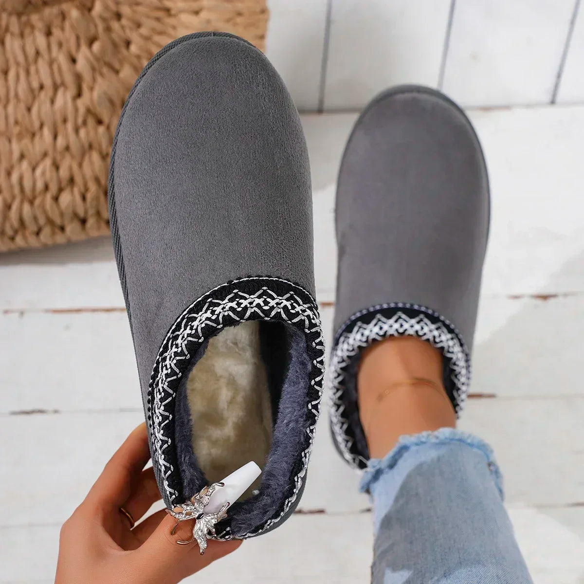 Alvara Embroidered Trim Slip-On Shoes