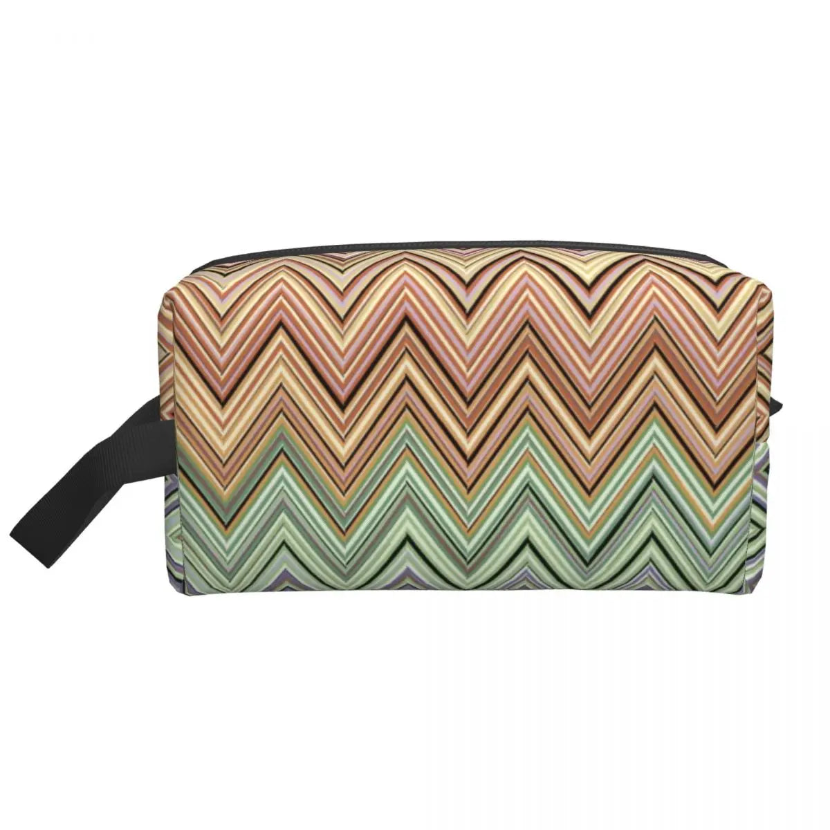 Zivelle Chevron Cosmetic Bag – Women's Zigzag Makeup Organiser | Lightweight Polyester Toiletry Pouch | Travel Beauty Storage Case