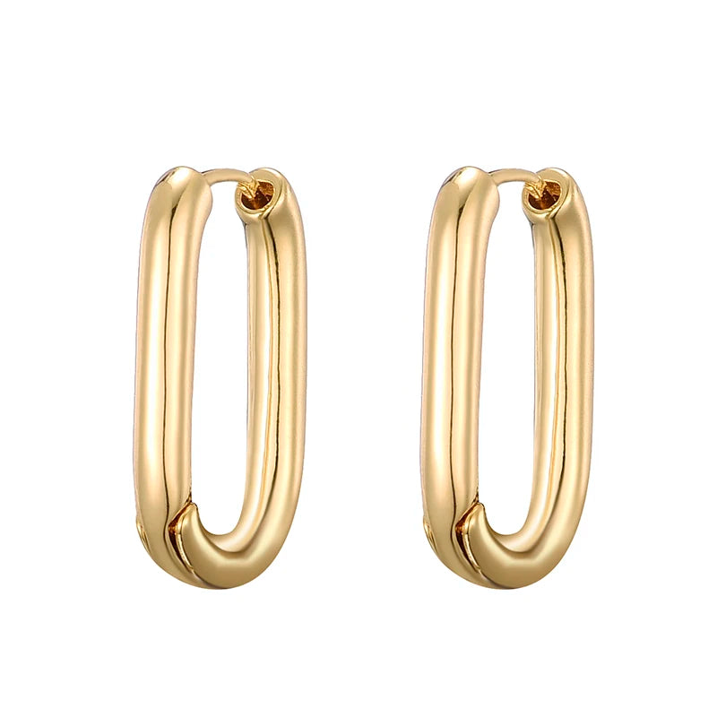 Avelisse Geometric Zircon Hoop Earrings – Gold-Tone Oval & Rectangle Drop Earrings | Colourful Cubic Zirconia | Elegant Women’s Jewellery