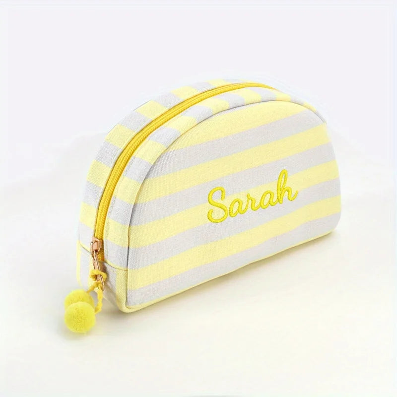 Marielle Personalised Striped Makeup Bag – Custom Name Embroidered Cosmetic Pouch | Colourful Canvas Travel Toiletry Organiser | Bridesmaid Gift