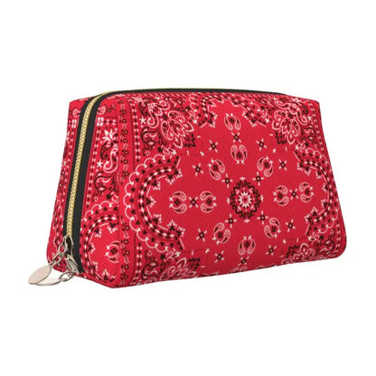 Sienna Paisley Travel Cosmetic Bag – Red & Black Printed Makeup Pouch | Women’s Zipped Toiletry Organiser | Portable Beauty Storage Bag