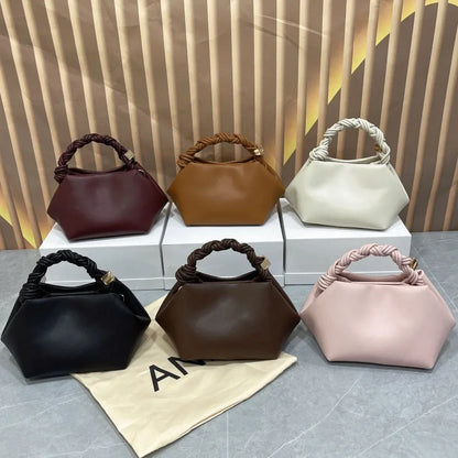 Elvoria Leather Dumpling Bag – Women's Genuine Leather Shoulder Bag | Woven Rope Handle | Soft Everyday Crossbody Handbag