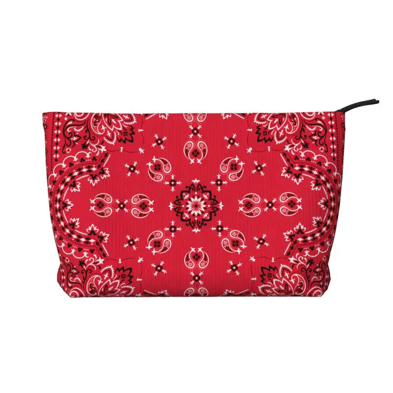 Rosavie Red Paisley Corduroy Makeup Bag – Women’s Bandana Print Cosmetic Pouch | Zip Travel Toiletry Organiser | Casual Beauty Storage Bag