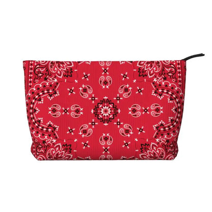 Rosavie Red Paisley Corduroy Makeup Bag – Women’s Bandana Print Cosmetic Pouch | Zip Travel Toiletry Organiser | Casual Beauty Storage Bag