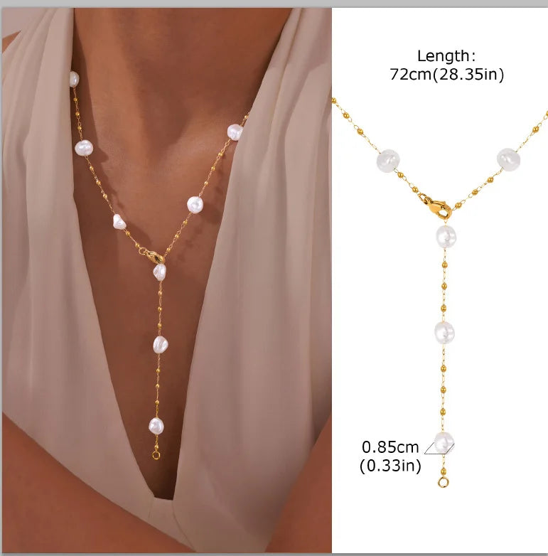Aurelia Y-Drop Lariat Necklace – Gold-Plated Stainless Steel Necklace | Cubic Zirconia Drop Pendant | Dainty Layered Jewellery for Women