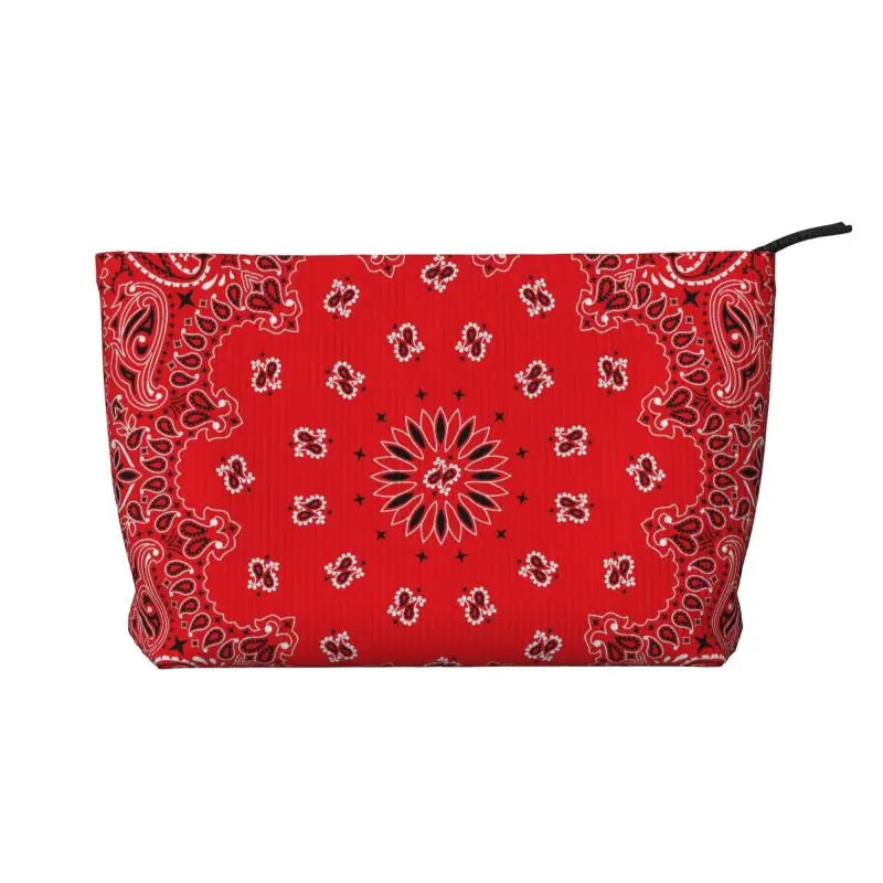 Rosavie Red Paisley Corduroy Makeup Bag – Women’s Bandana Print Cosmetic Pouch | Zip Travel Toiletry Organiser | Casual Beauty Storage Bag