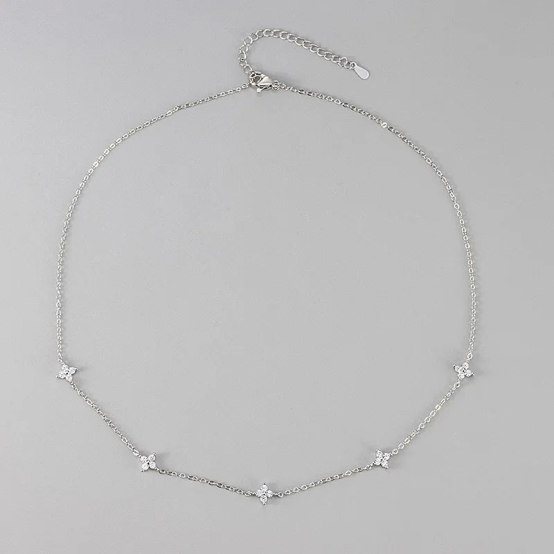 Aurelle Clover Zircon Necklace – 18K Gold-Plated Stainless Steel Chain | Four-Leaf Clover Jewellery | Elegant Women’s Gift