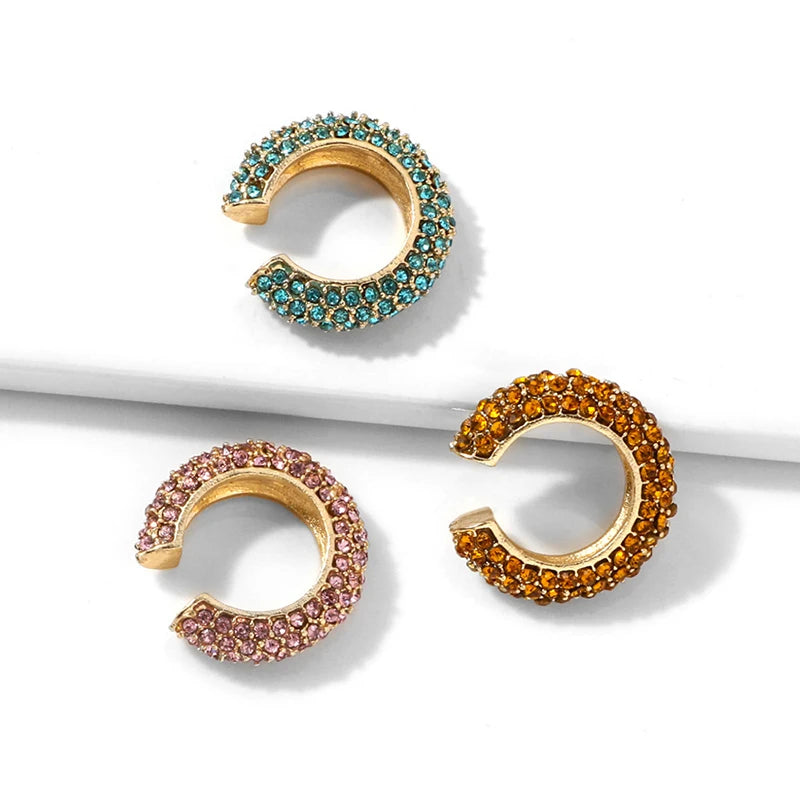 AureliaCurve Crystal C-Shape Clip-On Earrings – Gold-Tone Non-Pierced Ear Cuff | Rhinestone Cartilage Jewellery | Women’s Statement Earrings