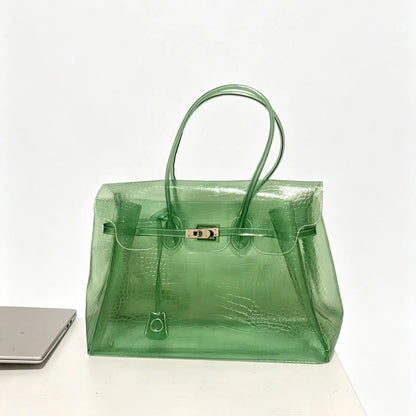 Crocelle Crocodile-Effect Jelly Tote Bag – Women’s Transparent PVC Shoulder Handbag | Candy Colour Large Tote | Chic Underarm Bag